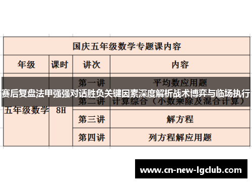 赛后复盘法甲强强对话胜负关键因素深度解析战术博弈与临场执行